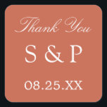 Terracotta Wedding Favour Thank You Sticker<br><div class="desc">Terracotta Wedding Favour Thank You Sticker,  please personalise with initials of the couple and the date of the wedding,  using the online personalisation template before ordering.</div>