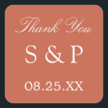 Terracotta Wedding Favour Thank You Sticker<br><div class="desc">Terracotta Wedding Favour Thank You Sticker,  please personalise with initials of the couple and the date of the wedding,  using the online personalisation template before ordering.</div>