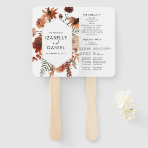 Terracotta Wedding Floral Rustic Program Hand Fan