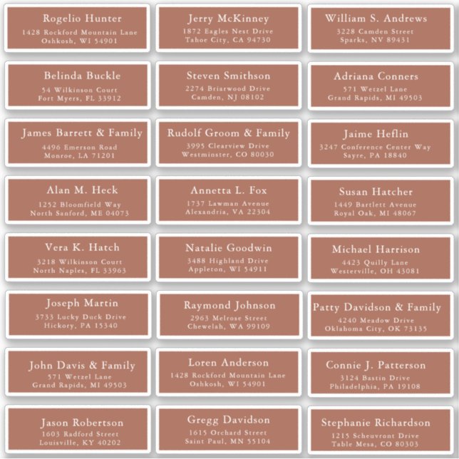 Terracotta wedding guest address labels sticker (Front)