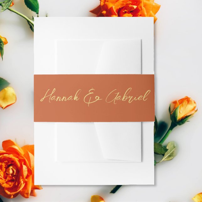 Terracotta Wedding Invitation Belly Band (The front of the Terracotta Gold Wedding Invitation belly band)