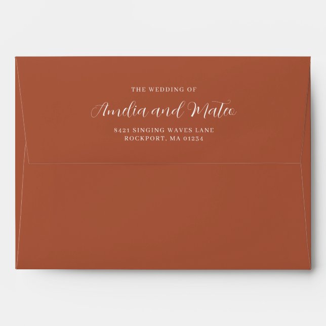 Terracotta Wedding Invitation Return Address Envelope (Back (Top Flap))