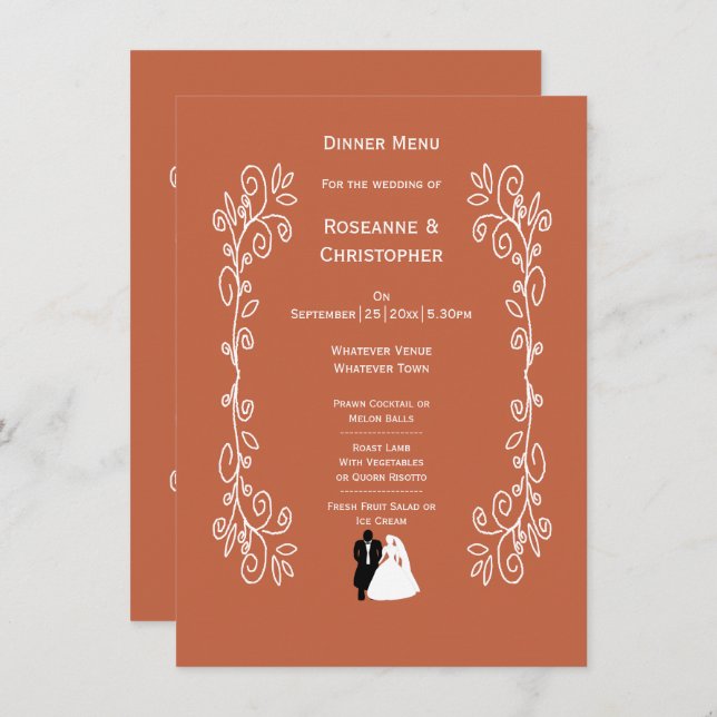 Terracotta Wedding Menu Bride Groom Design (Front/Back)