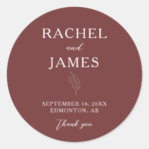 Terracotta Wedding Minimal Elegant Personalised Classic Round Sticker