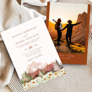 Terracotta Wedding Mountain Wildflower Photo Invitation