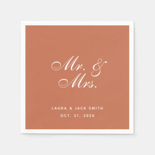 Terracotta Wedding Mr. and Mrs. Brown White Script Napkin