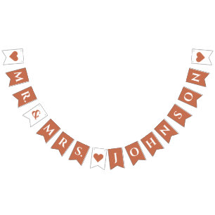 Terracotta Wedding Mr. & Mrs. 7 Letter Name Hearts Bunting