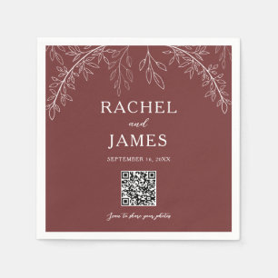 Terracotta Wedding Photo Sharing QR Code Minimal Napkin