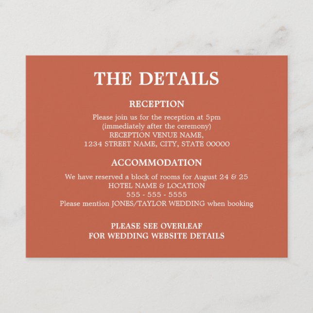 Terracotta Wedding QR Code Details Enclosure Card (Front)