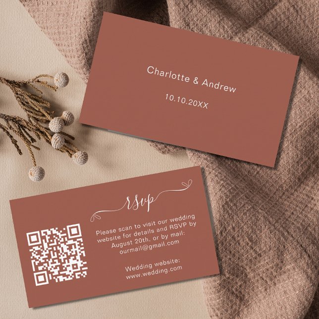 Terracotta wedding response website QR code RSVP Enclosure Card (Creator Uploaded)
