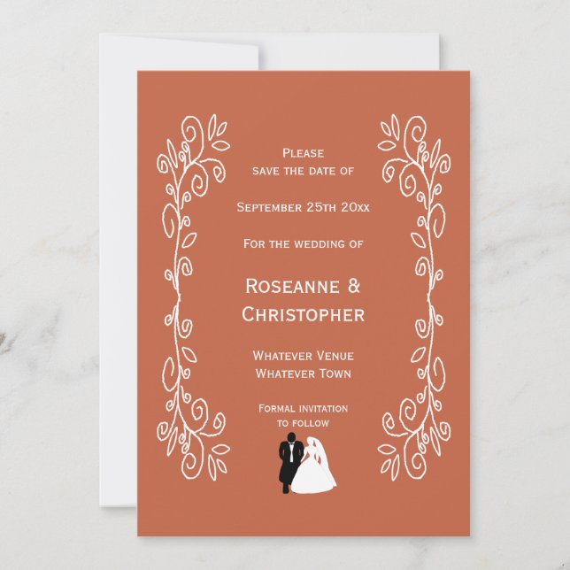 Terracotta Wedding Save The Date Card Bride Groom (Front)