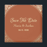 Terracotta Wedding Save The Date Invitation Magnet<br><div class="desc">Simple,  modern script,  elegant terracotta and gold Wedding Save The Date invitation magnet.</div>
