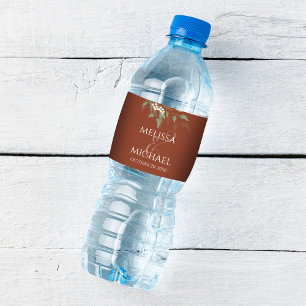 Terracotta Wedding Script Custom Water Bottle Label