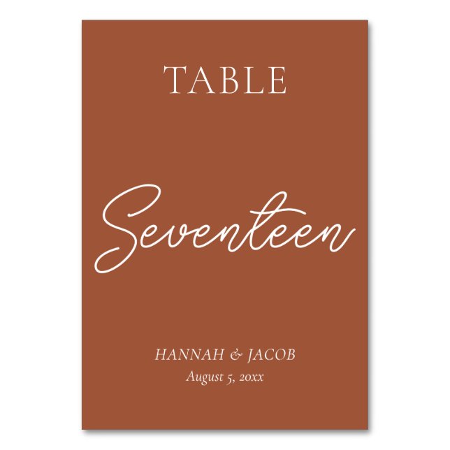 Terracotta Wedding Seventeen Table Number (Front)