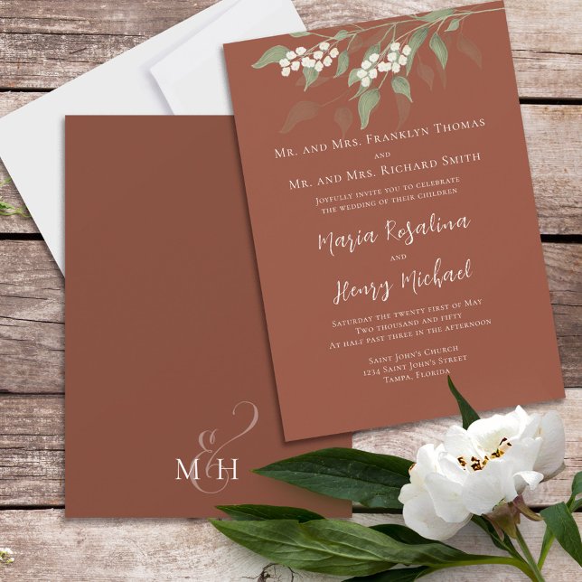 Terracotta Wedding Simple Floral Invitation (Creator Uploaded)