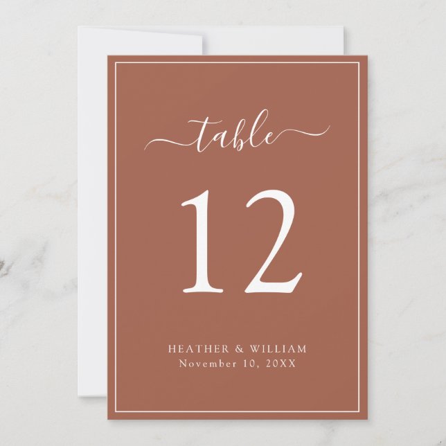 Terracotta Wedding Table Number (Front)
