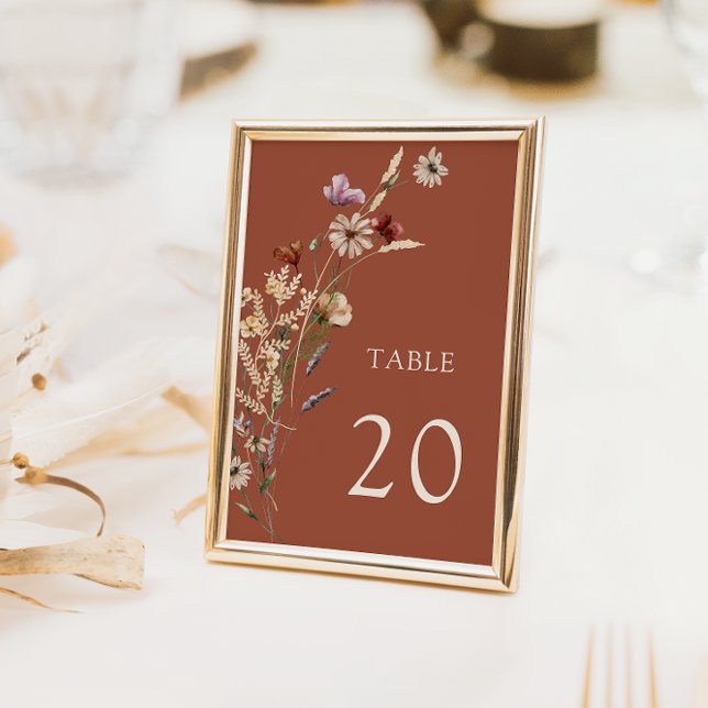 Terracotta Wedding Table Numbers (Terracotta Wildflower Wedding Table Numbers by Painted Paperie
)