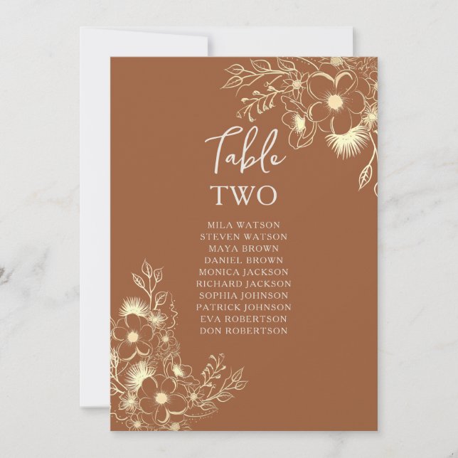 Terracotta Wedding Table Seating Chart (Front)