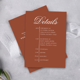 Terracotta Wedding Timeline Details Simple RSVP Enclosure Card