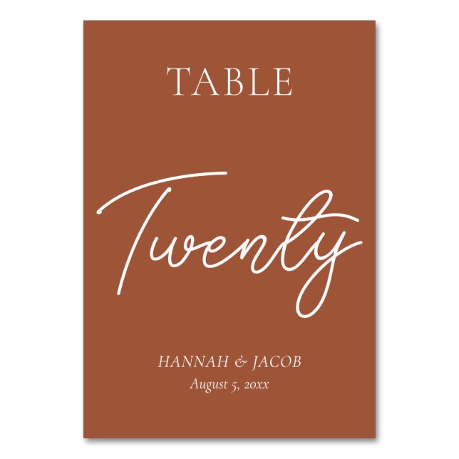 Terracotta Wedding Twenty Table Number (Front)