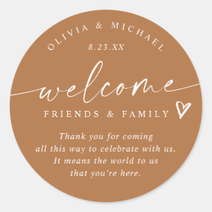 Terracotta Wedding Welcome Hotel Bag Classic Round Sticker