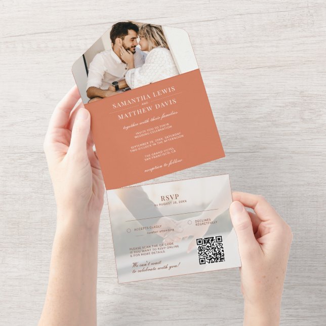 Terracotta Wedding with option to RSVP QR Code All In One Invitation (Tearaway)