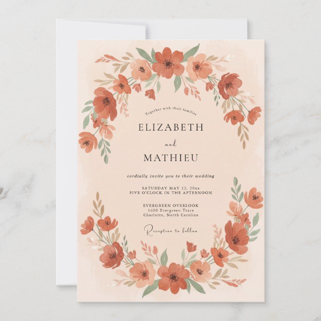 Terracotta Whimsical Autumn Wedding Invitation (Front)