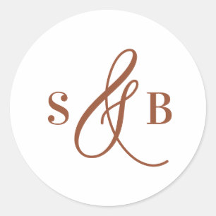 Terracotta Whimsical Calligraphy Wedding Monogram Classic Round Sticker