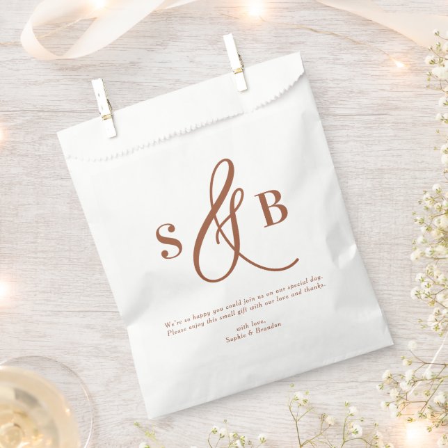 Terracotta Whimsical Calligraphy Wedding Monogram Favour Bags (Clipped)