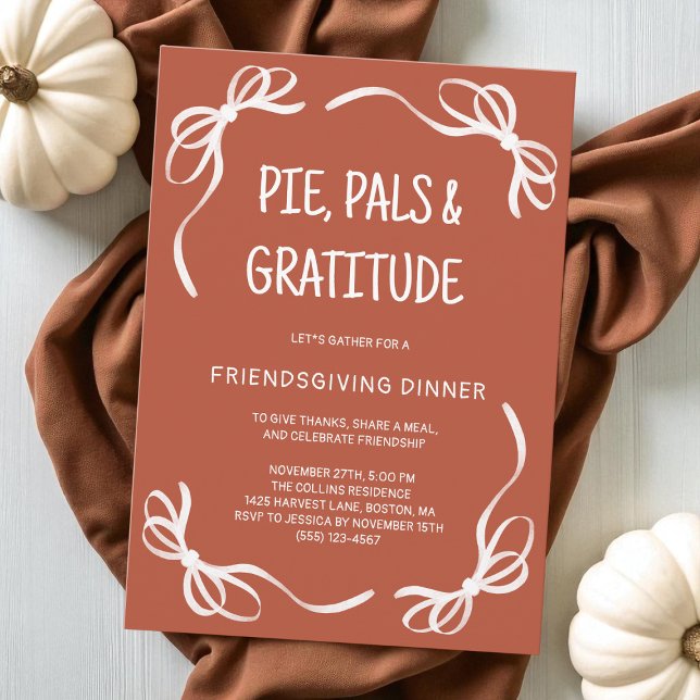 Terracotta Whimsical Hand Drawn Bow Friendsgiving Invitation (Creator Uploaded)