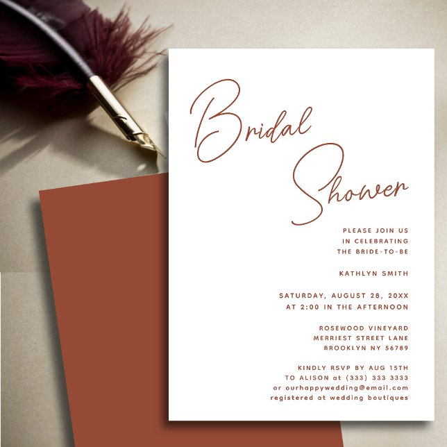 Terracotta Whimsical Script Chic Bridal Shower Invitation (Creator Uploaded)