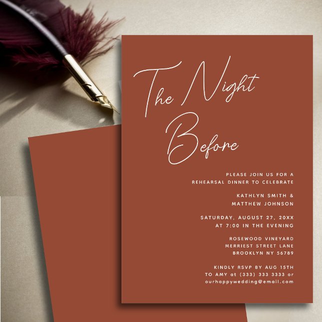 Terracotta Whimsical Script Chic The Night Before Invitation (Creator Uploaded)