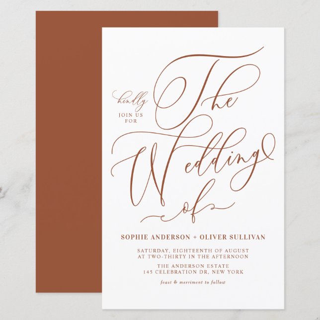 Terracotta Whimsical Script Wedding Invitation (Front/Back)