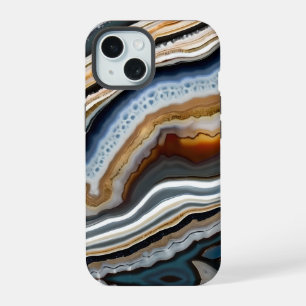 Terracotta White Black Blue Grey Agate Geode iPhone 15 Case