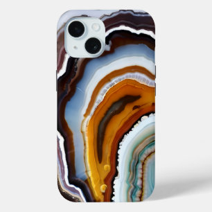 Terracotta White Black Blue Teal Gold Agate Geode iPhone 15 Case