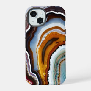 Terracotta White Black Blue Teal Gold Agate Geode iPhone 15 Case