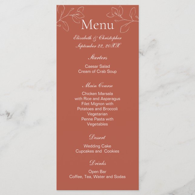 Terracotta White Floral Botanical Wedding Menu (Front)