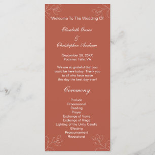 Terracotta White Floral Botanical Wedding Program Menu
