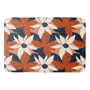 Terracotta White Floral Elegant Bath Mat