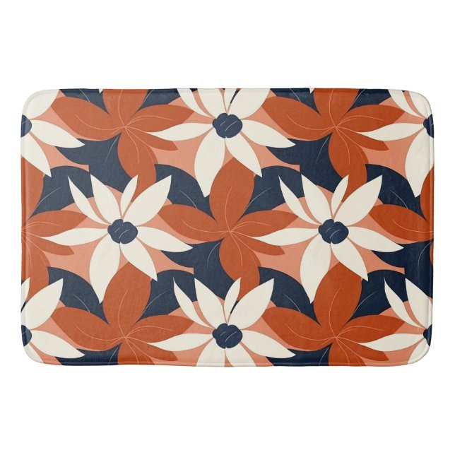 Terracotta White Floral Elegant Bath Mat (Front)