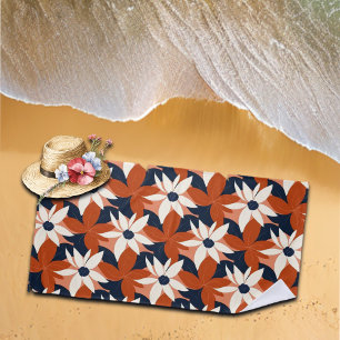 Terracotta White Floral Elegant Beach Towel