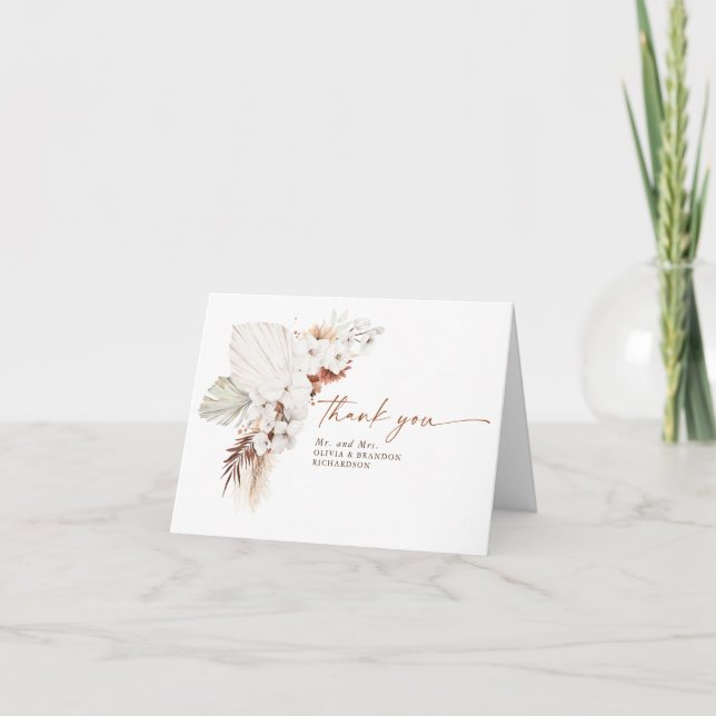 Terracotta White Floral Wedding Thank You Card (Front)