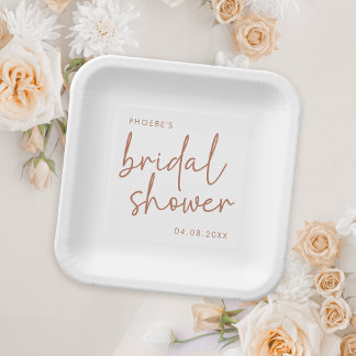 Terracotta & White Minimalist Script Bridal Shower Paper Plate