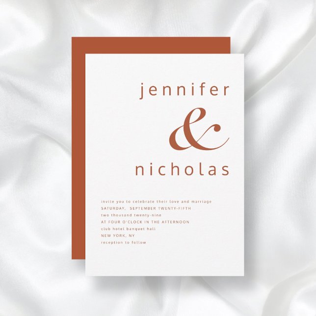 Terracotta & White Modern Typography Wedding Invitation (Front / Terracotta & White Modern Typography Wedding Invitation)