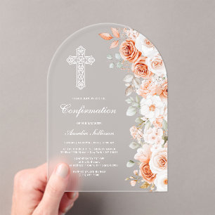 Terracotta White Roses Arch Confirmation Acrylic Invitations
