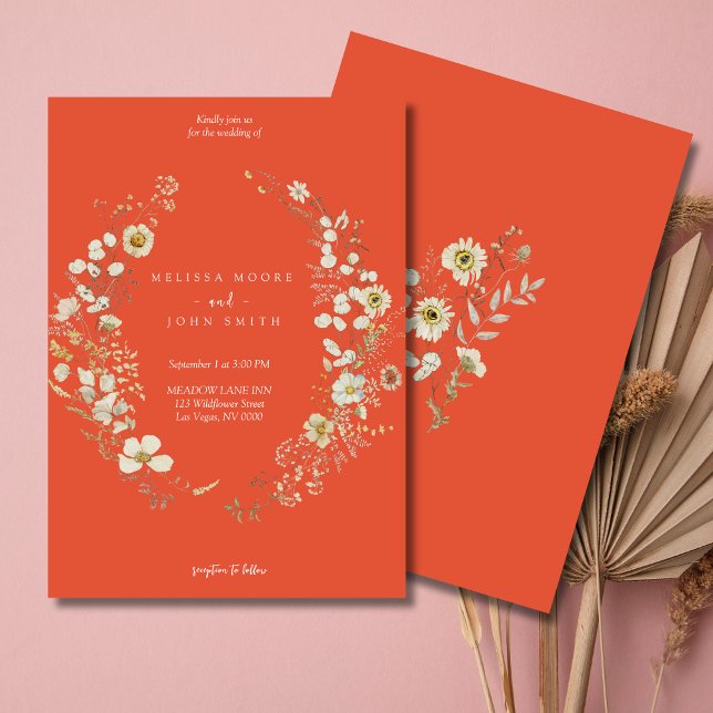 Terracotta White Rustic Boho Wildflower Wedding Invitation (Creator Uploaded)