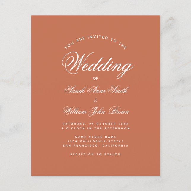 Terracotta White Script Budget Wedding Invitation (Front)