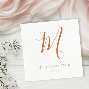 Terracotta & White Simple Elegant Monogram Wedding Napkin