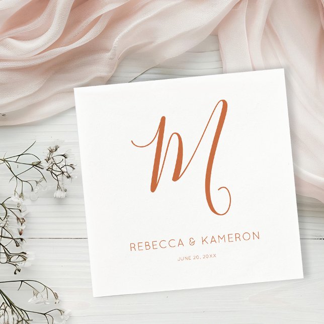Terracotta & White Simple Elegant Monogram Wedding Napkin (Creator Uploaded)