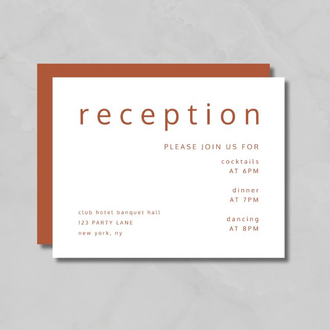 Terracotta & White Typography Wedding Reception Enclosure Card (Terracotta & White Typography Wedding Reception Enclosure Card)